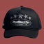 Vintage Black Trucker Hat with Silver Stars and Cruise Ship Graphic