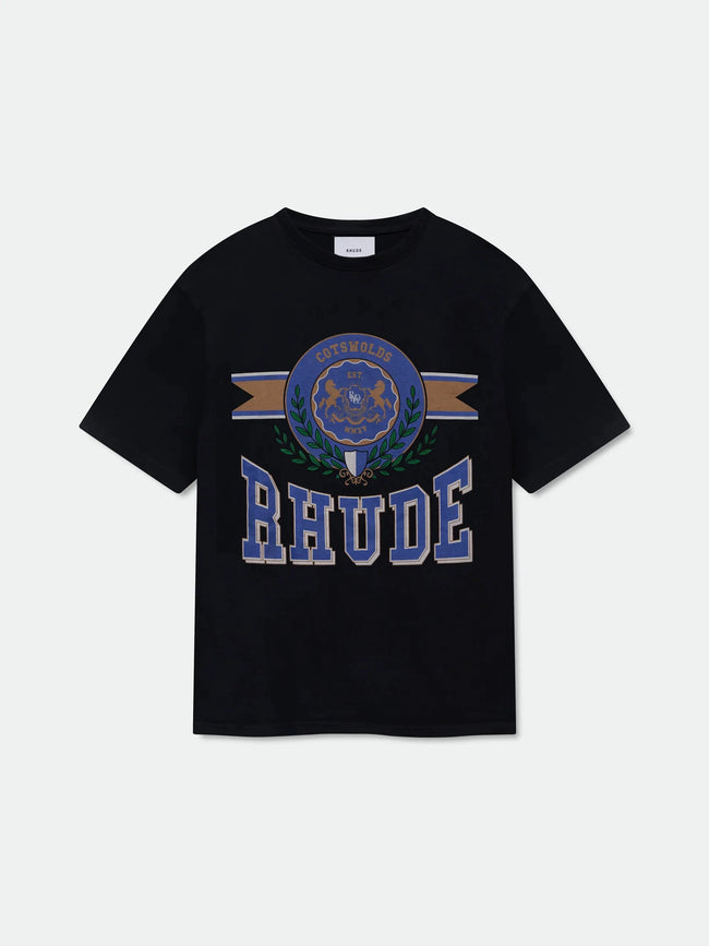 Rhude Varsity Laurel Crest Badge Oversized T‑Shirt Black Hover Image