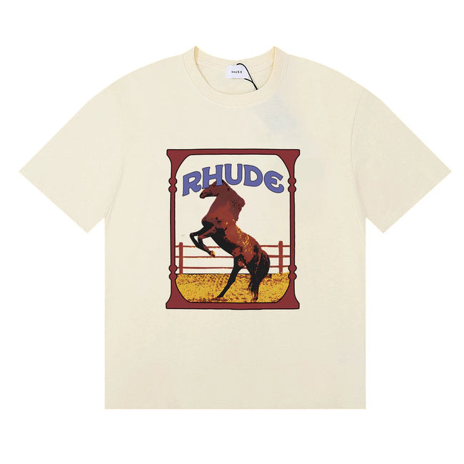Rhude Wild Steed Horse Frame Vintage Print Cream Oversized T‑Shirt Hover Image