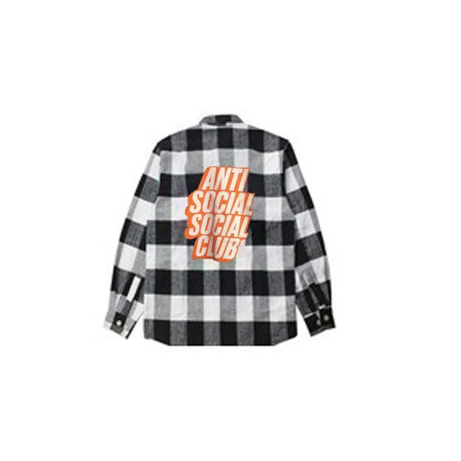 Anti Social Social Club Black White Plaid Orange Sticker Logo Flannel Shirt Hover Image