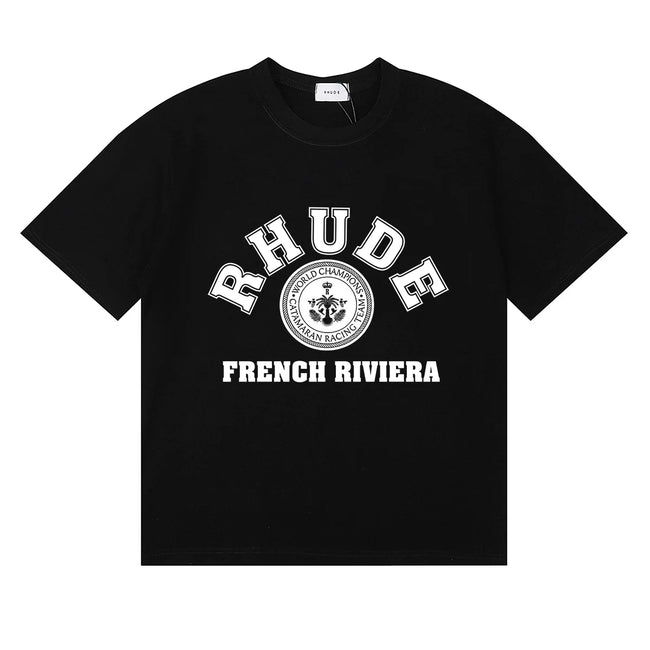 Rhude French Riviera Anchor Vintage Logo Black Oversized T‑Shirt Hover Image