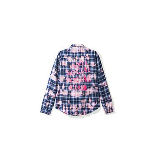 Anti Social Social Club Pink Bleached Plaid Flannel Shirt Hover Image