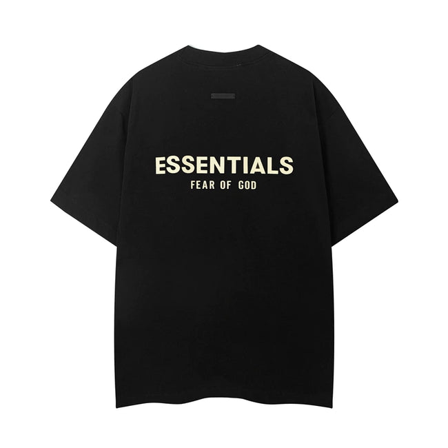 Fear Of God Essentials Gold Tone Double Line Back Logo Oversized T‑Shirt Black Hover Image
